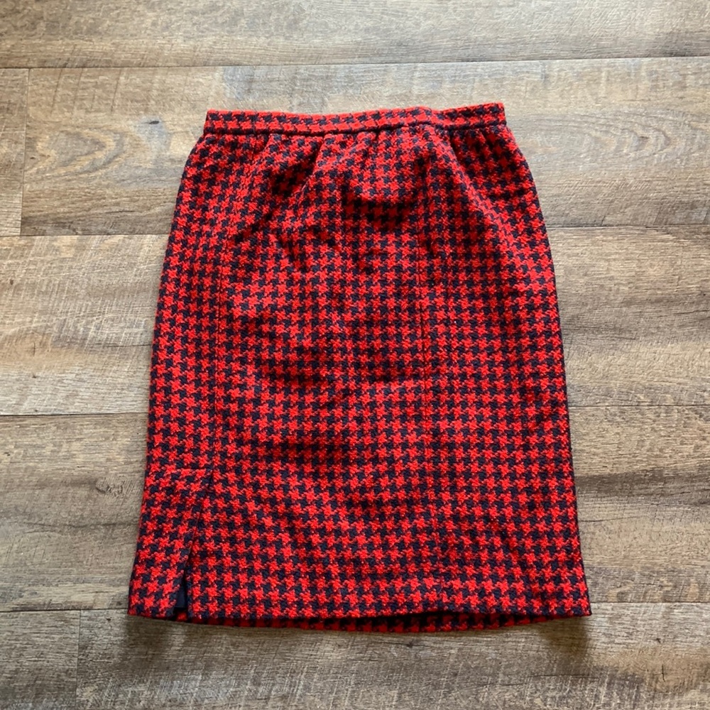 Vintage Alfred Dunner Wool‎ Blend Houndstooth Pencil Skirt Black Red
